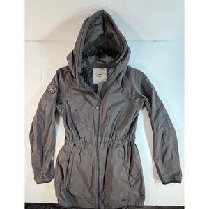Roots 73 Womens Hooded Jacket Gray Cinch Waist Utility Coat Time Warner Wellness